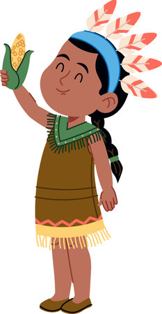 Thanksgiving Girl in Traditional Outfit with Cornのイラスト素材