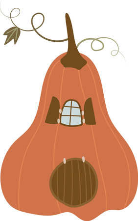 Fairy Tale Pumpkin House with Windows and Doorのイラスト素材