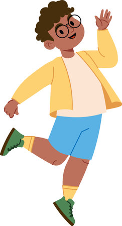 Happy Boy Jumping with Glassesのイラスト素材