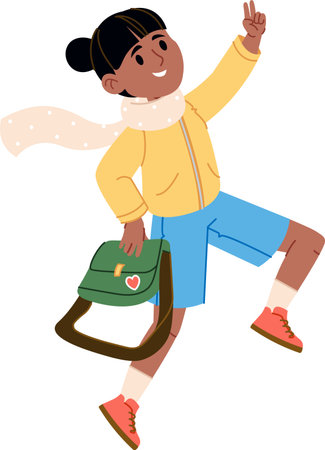 Girl Jumping with Backpackのイラスト素材