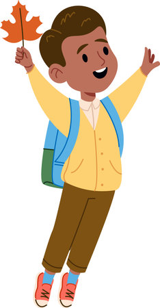 Schoolboy Holding Autumn Leafのイラスト素材