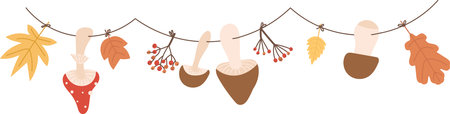 Autumn Garland with Mushroomsのイラスト素材