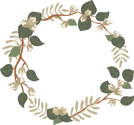 Floral Wreath with Leaves and Budsのイラスト素材