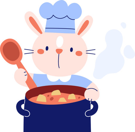 Chef Rabbit Cooking Soupのイラスト素材