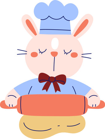 Chef Bunny Rolling Doughのイラスト素材