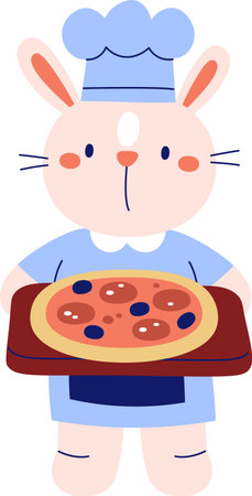 Chef Bunny Holding Pizzaのイラスト素材
