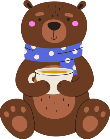 Bear with Scarf and Coffeeのイラスト素材