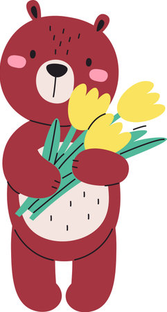 Bear Holding Flowersのイラスト素材