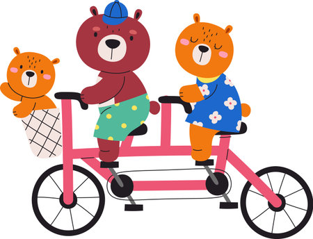 Bears Riding Tandem Bicycleのイラスト素材