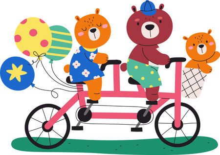 Family Bears Riding Tandem Bicycleのイラスト素材