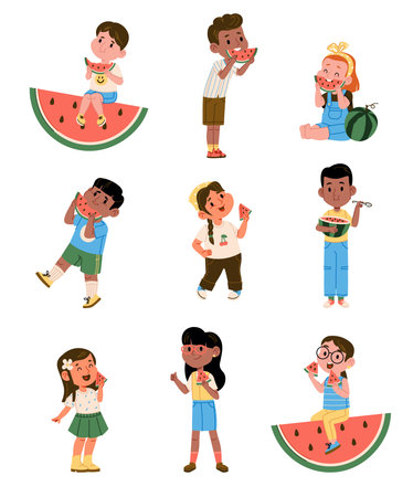 Children Enjoying Watermelonのイラスト素材