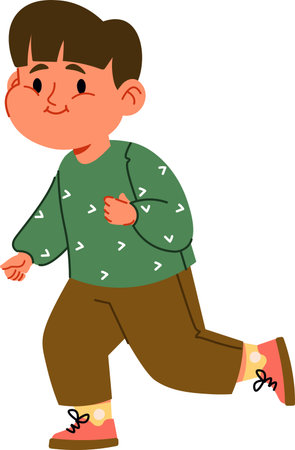 Boy Running in Casual Outfitのイラスト素材