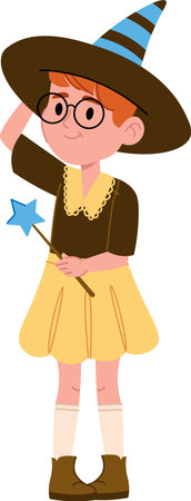 Girl Wizard with Magic Wandのイラスト素材