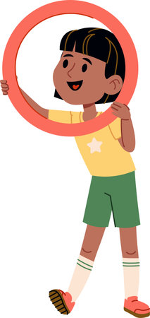 Girl Holding Circle Shapeのイラスト素材