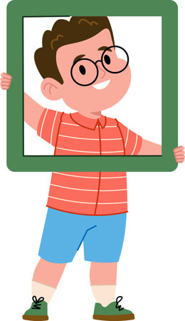 Boy Holding Square Frameのイラスト素材