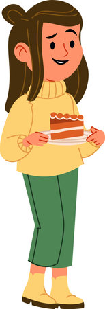 Girl Holding a Cake Sliceのイラスト素材