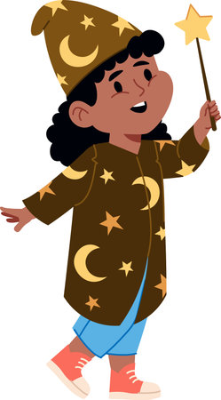 Young Wizard Girl with Magic Wandのイラスト素材