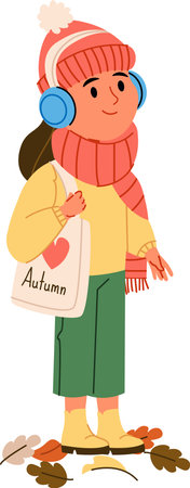 Autumn Girl with Headphonesのイラスト素材