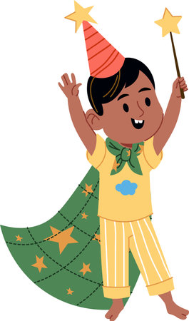 Boy in Costume with Magic Wandのイラスト素材