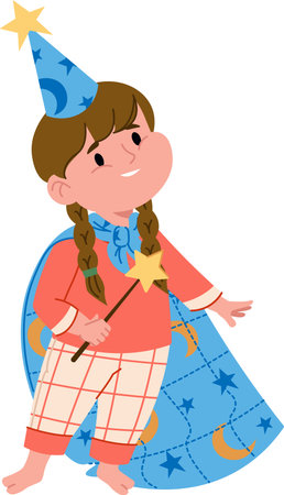 Young Wizard Girl in Pajamasのイラスト素材