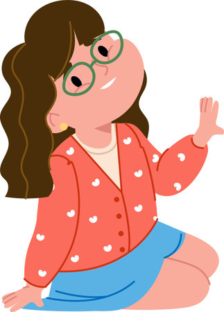 Girl Sitting with Glassesのイラスト素材