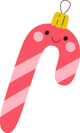 Smiling Candy Cane Christmas Ornament Characterのイラスト素材