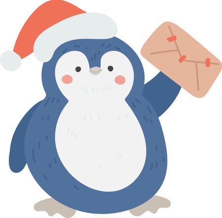 Penguin with Santa Hat and Letterのイラスト素材