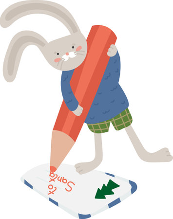 Bunny Writing Letter to Santaのイラスト素材