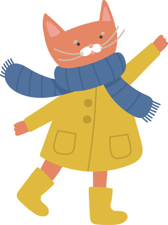 Cat in Coat and Scarfのイラスト素材