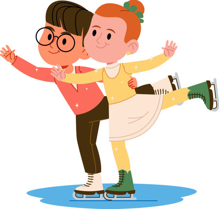 Ice Skating Children Couple in Motionのイラスト素材