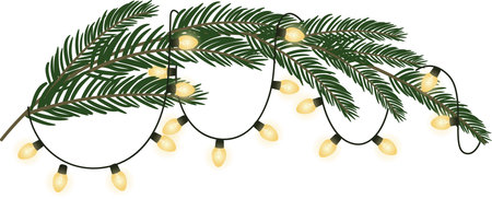 Christmas Pine Branch with Garlandのイラスト素材