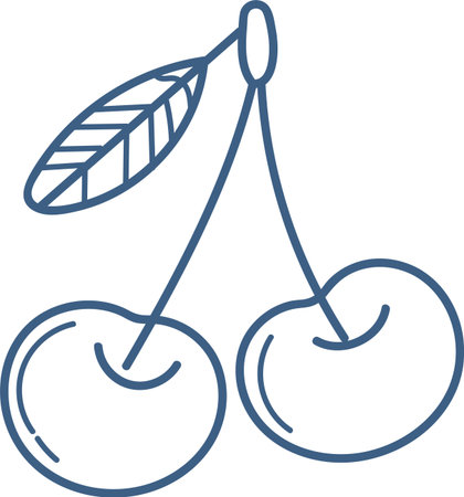 Line Art Cherry with Leafのイラスト素材