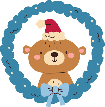 Bear in Santa Hat in Christmas Frameのイラスト素材