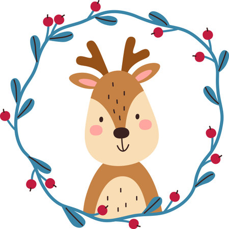 Adorable Deer in Christmas Frameのイラスト素材