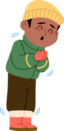 Shivering Boy in Winter Clothesのイラスト素材