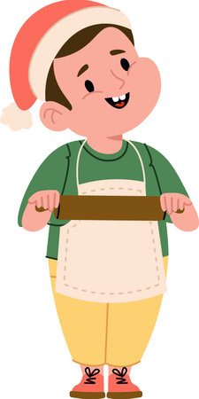 Boy Baking with Rolling Pinのイラスト素材