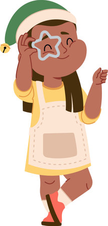 Girl in Festive Outfit with Cookie Cutterのイラスト素材