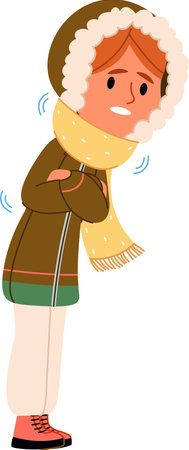 Shivering Girl in Winter Clothesのイラスト素材