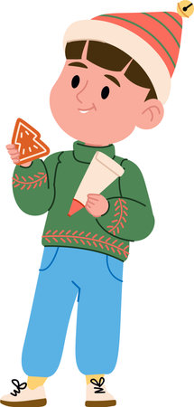 Child Boy Decorating Christmas Cookieのイラスト素材