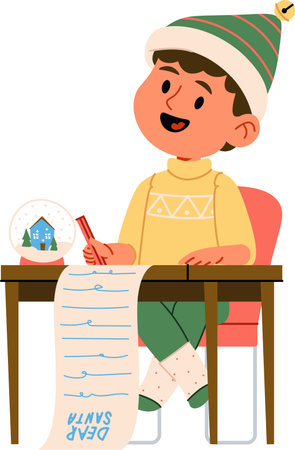 Boy Writing Santa Letter at Deskのイラスト素材