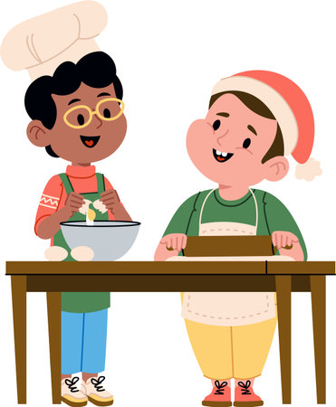 Kids Baking Together in Kitchenのイラスト素材