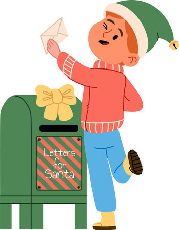 Boy Mailing Letter to Santaのイラスト素材
