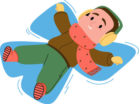 Boy Making Snow Angelのイラスト素材