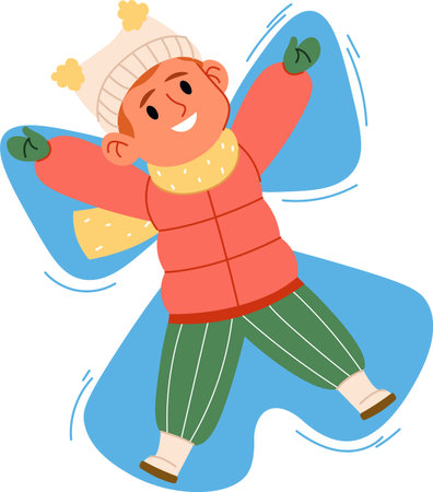 Boy Making Snow Angelのイラスト素材