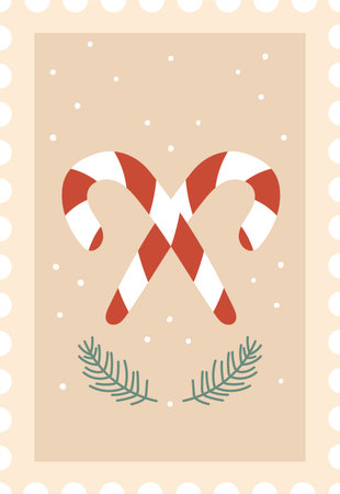 Candy Cane Holiday Postage Stampのイラスト素材