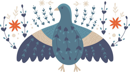 Scandinavian Floral Pattern Birdのイラスト素材