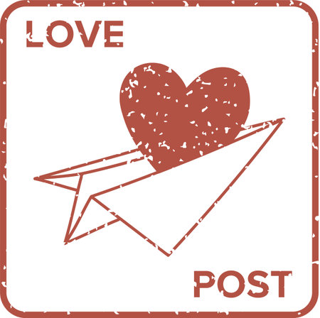 Heart on Paper Plane Valentines Postage Stampのイラスト素材