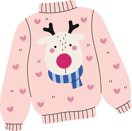 Reindeer Sweater with Heart Patternのイラスト素材