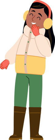 Girl in Winter Clothing Laughingのイラスト素材