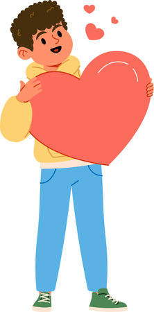 Boy Holding a Big Heartのイラスト素材